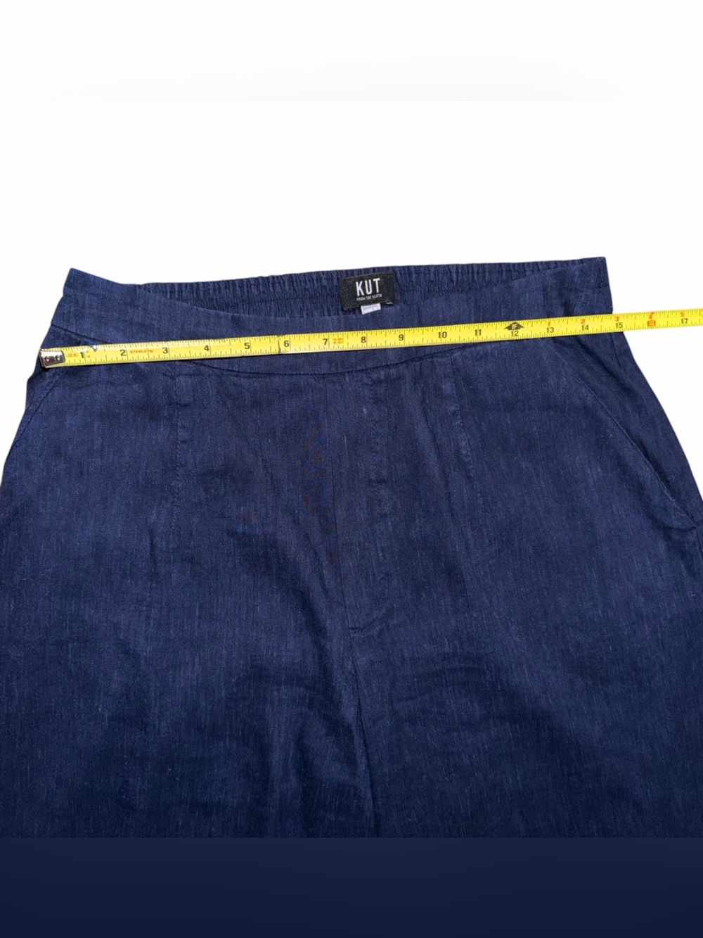 Kut from the Kloth Meg High Rise Linen Blend Wide Leg Pants Blue Medium - Picture 3 of 7